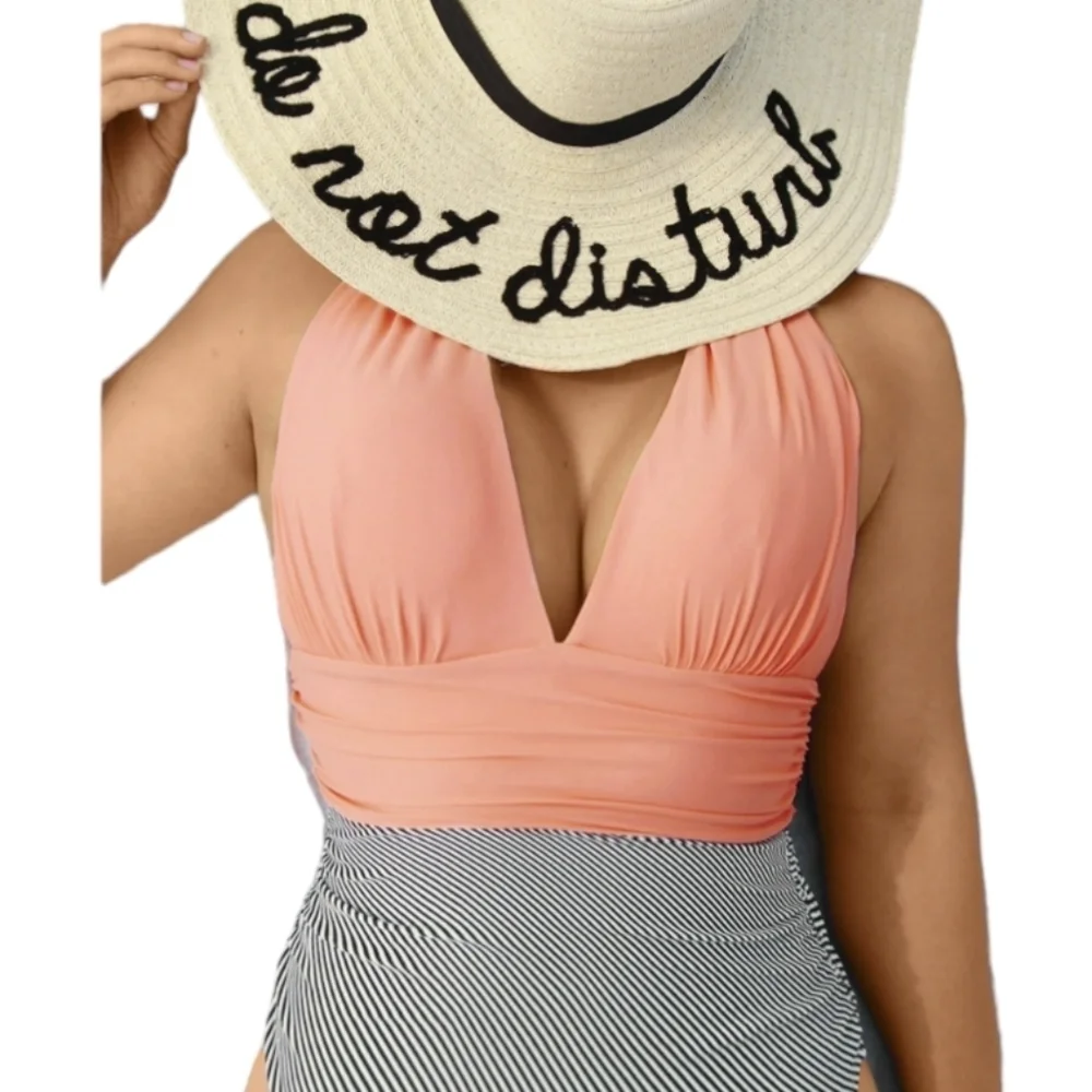 Cupshe Peach Stripe Halter One Piece Swimsuit LNC